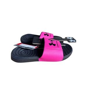 Under Armour Girls SZ 3 Hot Pink & Black Slide Sandals NEW